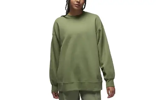 Jordan Flight Solid Color Crew Neck Thickened And Fleece Lined Casual Sports Sweatshirt Women's Green