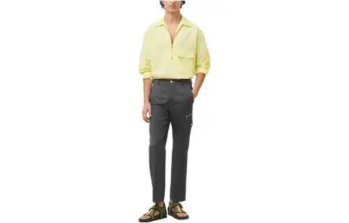 HERMES Casual Pants Men's Black Moderate Straight Fit Pants