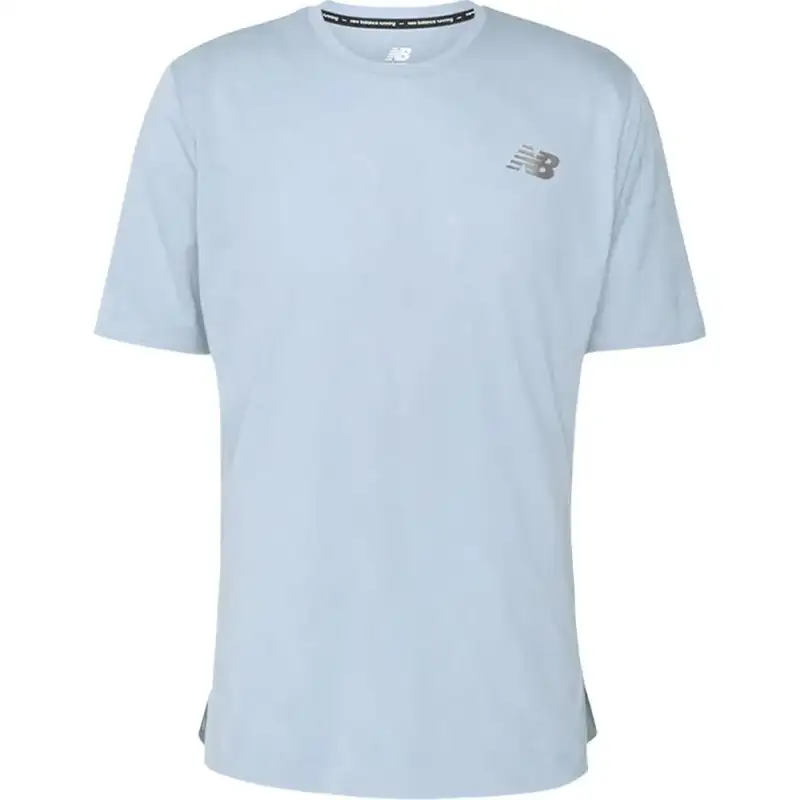 New Balance T Shirts Men's Light Blue Crew Neck Moderate Straight Fit