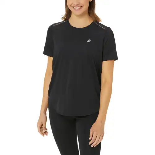 ASICS ROAD T Shirts Women's Black Crew Neck Moderate Straight Fit
