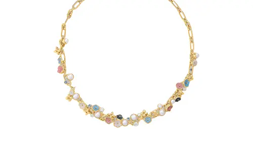 LOUIS VUITTON Metal Resin Pearl Crystal Necklaces Unisex Gold
