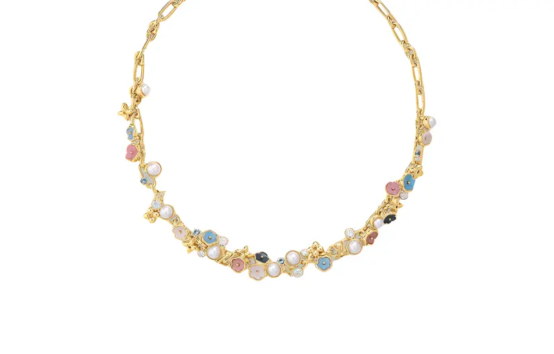 LOUIS VUITTON Metal Resin Pearl Crystal Necklaces Unisex Gold