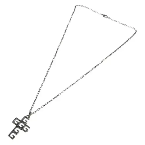 GUCCI 925 Sterling Silver Necklaces Men's Black/Silver