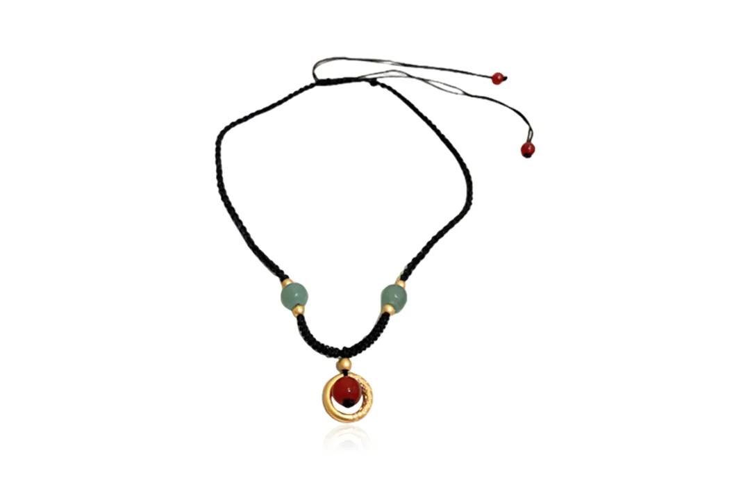 HOLLY RYAN Vintage Chinese Style Fortune Bead Pendant New Chinese Style Adzuki Red Bean Woven Rope Necklace Women's
