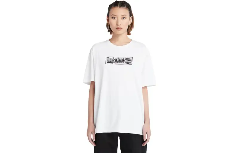 Timberland T Shirts Women's White Crew Neck Moderate Straight Fit