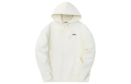 Anta Solid Color Label Pattern Drawstring Fleece Lined Long Sleeved Sweatshirt Unisex Vanilla White