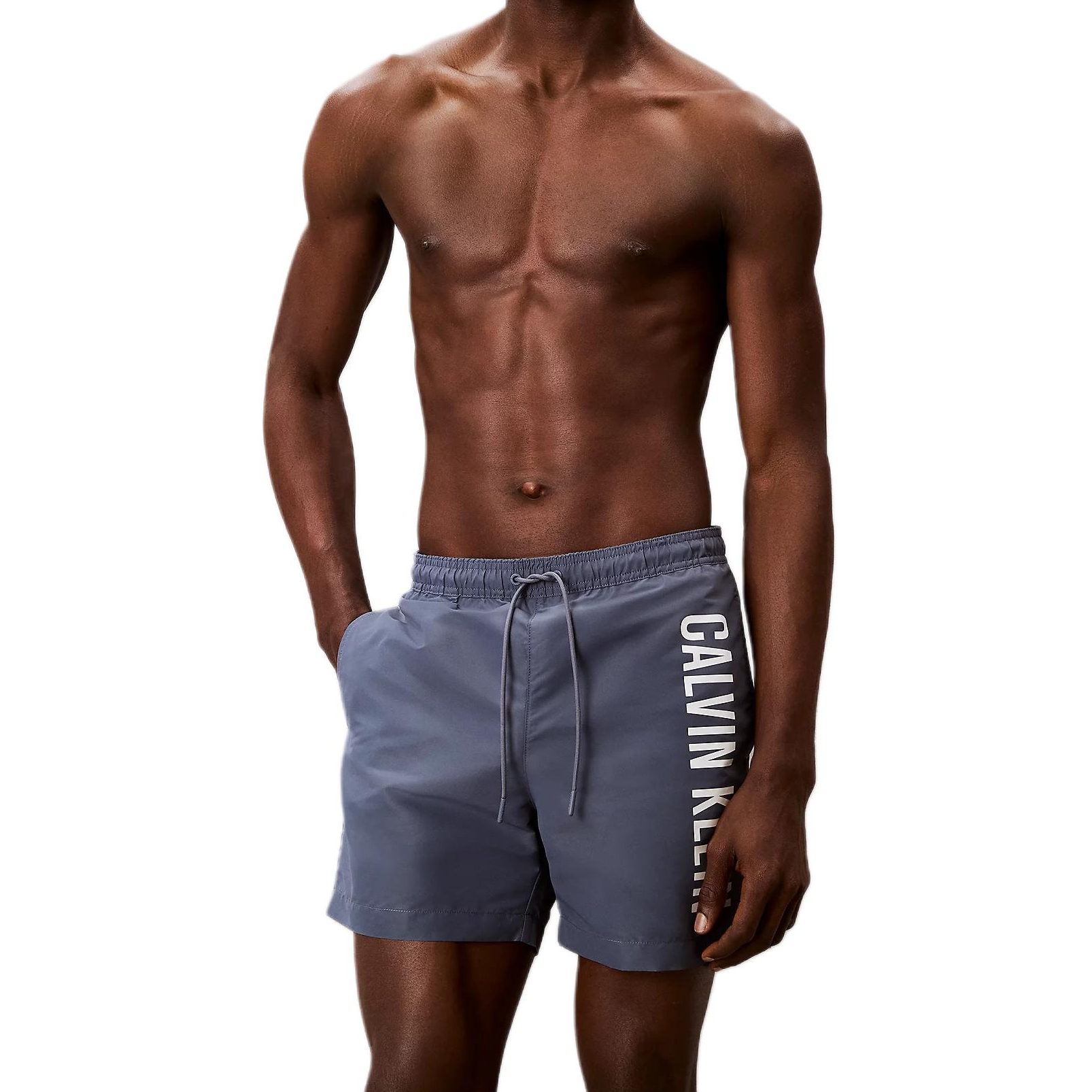 CALVIN KLEIN INTENSE POWER series comfortable and simple letter mesh lining lace-up swimming trunks European version men's style