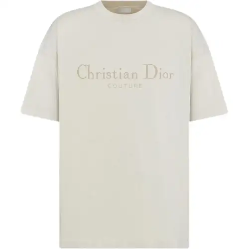 DIOR T Shirts Men's Beige Crew Neck Moderate Straight Fit