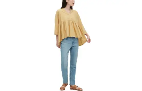 UNIQLO Shirts Women's Apricot Yellow V Neck Moderate Other