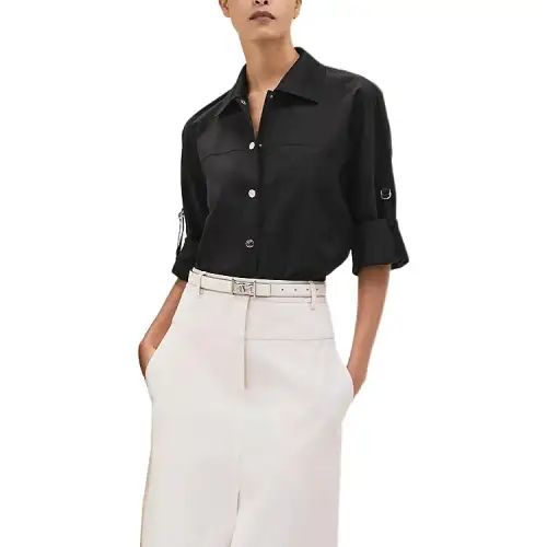 HERMES Shirts Women's Black Lapel Moderate Other