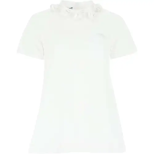 PRADA T Shirts Women's White Stand Collar Moderate Straight Fit