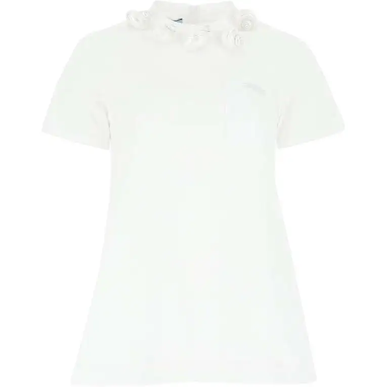 PRADA T Shirts Women's White Stand Collar Moderate Straight Fit