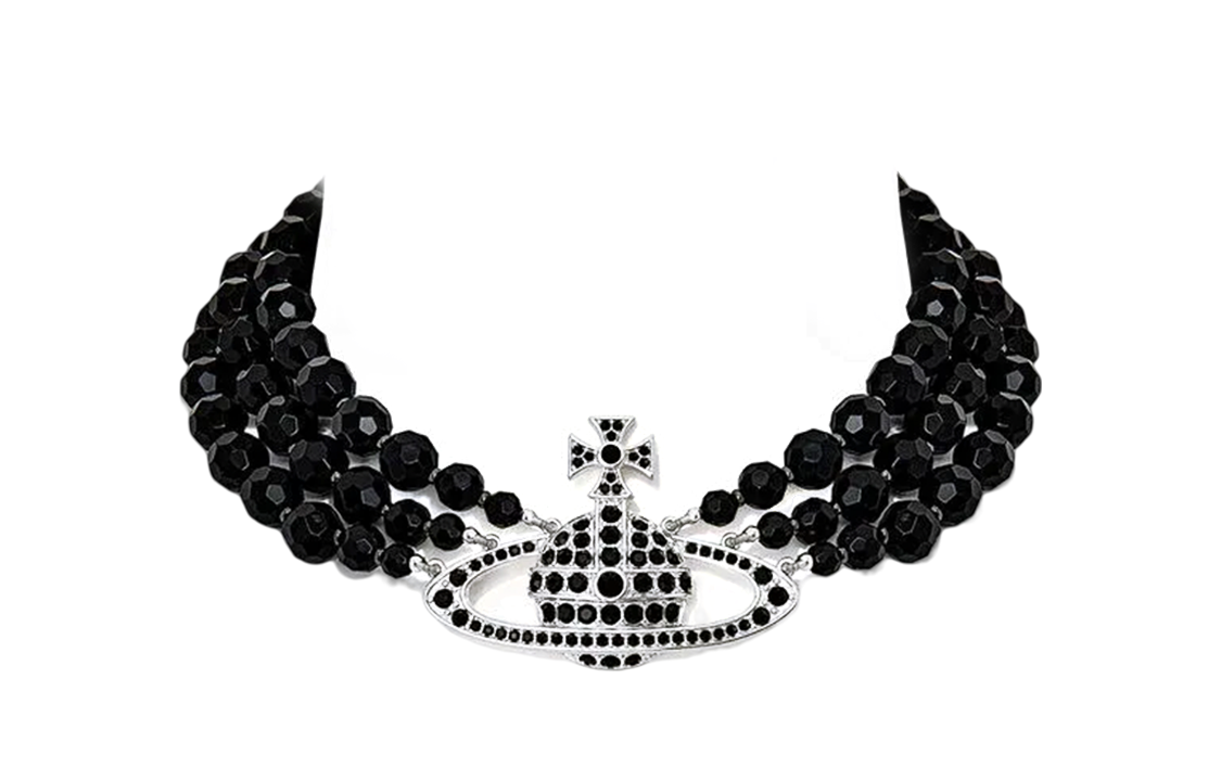 Женское колье Vivienne Westwood MESSALINE THREE ROW CHOKER (черно-серебряное)