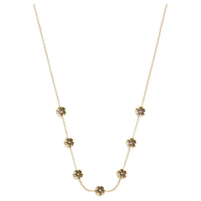 COACH Brass Plated, Glass, Cubic Zircon Necklaces Women's Gold