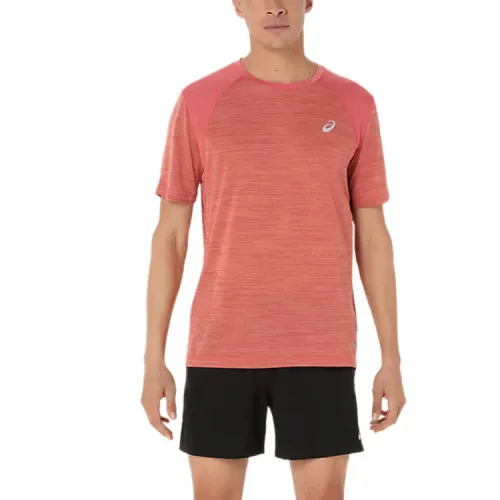 ASICS ROAD T Shirts Men's Dark Pink Crew Neck Moderate Straight Fit