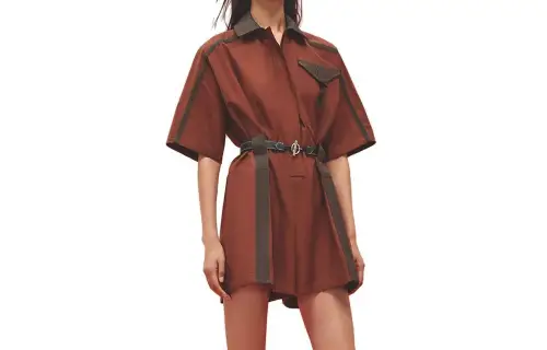 HERMES Bodysuits Women's Dark Red Lapel A Line
