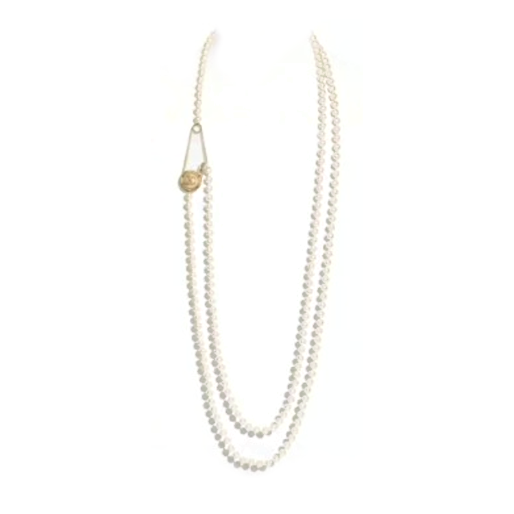 CHANEL Metal, Glass Pearl, Crystal Necklaces Women's White
