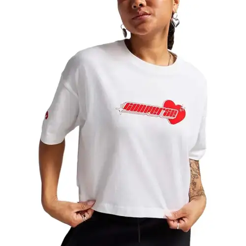 Converse Drop Shoulder Sleeve T Shirt Women's White