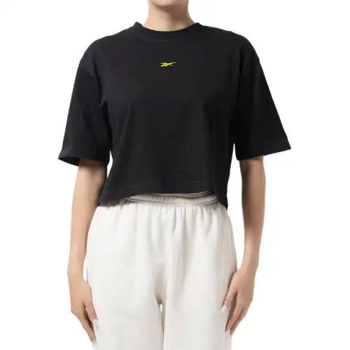Reebok T Shirts Women's Black Crew Neck Moderate Straight Fit