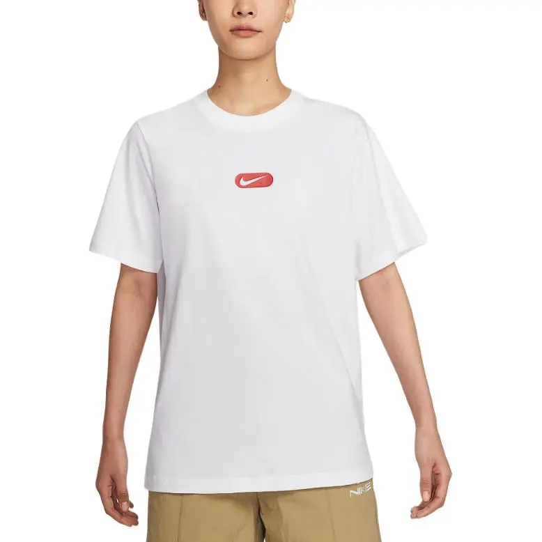 Nike T-Shirts Women's White Crew Neck Moderate Straight Fit