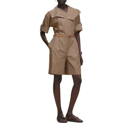 HERMES Bodysuits Women's Taupe Lapel