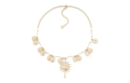 DIOR Resin Pearl Metal Necklaces Women's Gold