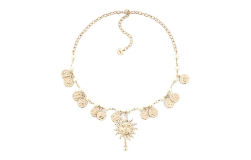 DIOR Resin Pearl Metal Necklaces Women's Gold