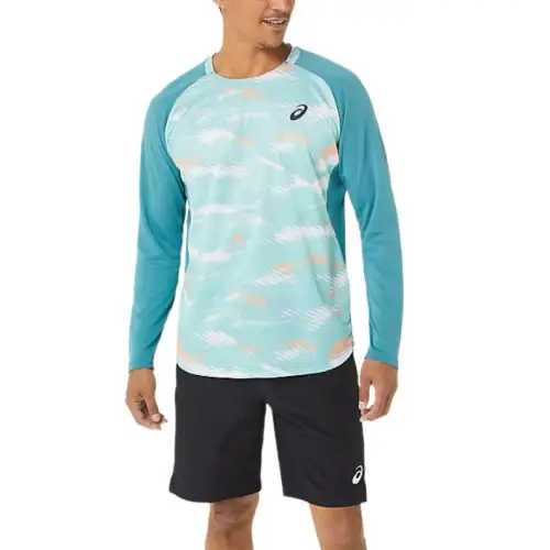 ASICS T Shirts Men's Blue Crew Neck Moderate Straight Fit