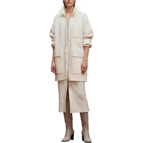 HERMES Coats Women's White Stand Collar Moderate