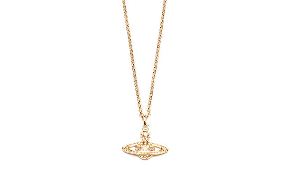 Vivienne Westwood Mini Bas Relief Classic Embossed Crystal Pendant Brass Necklace Men's Gold
