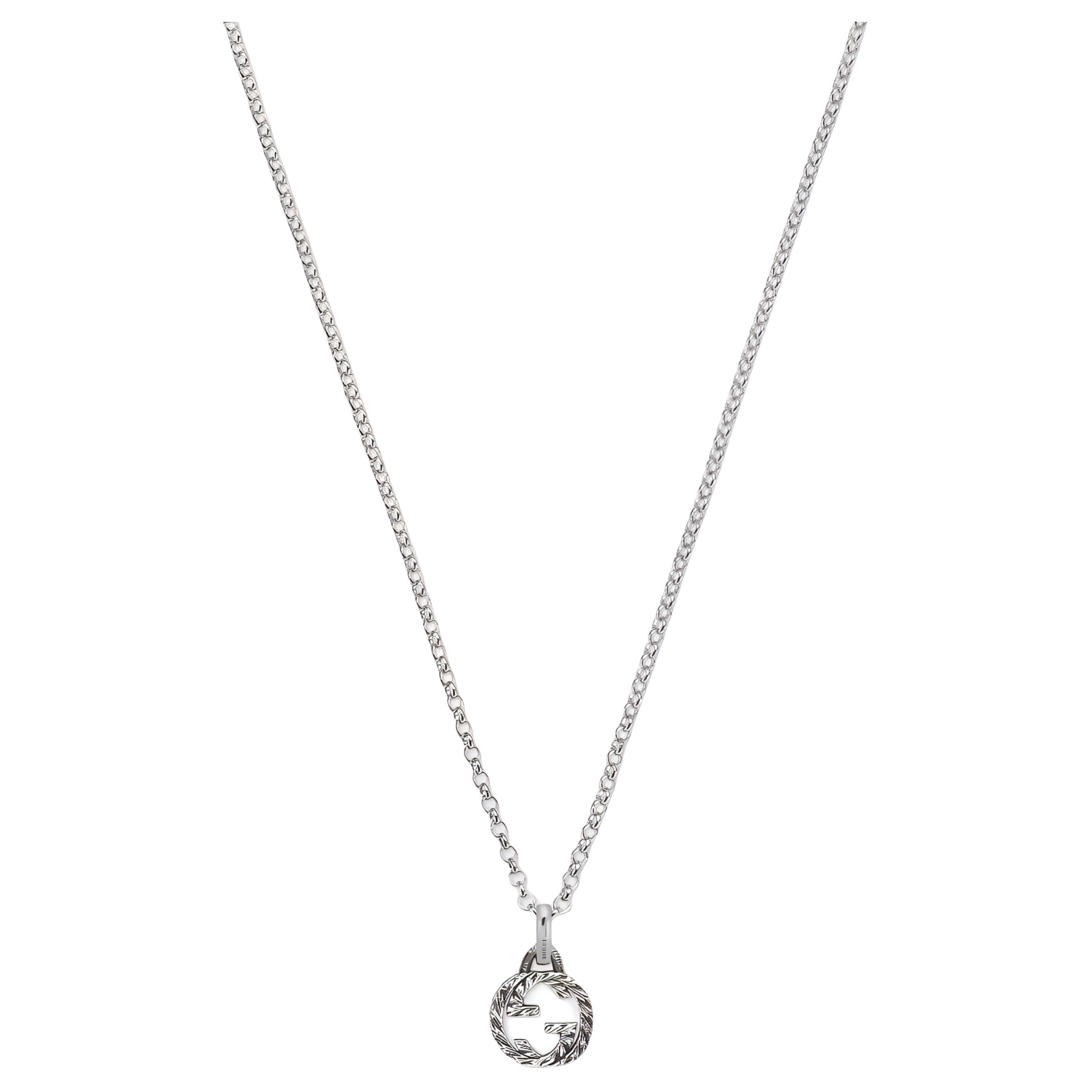 GUCCI Гуччи взаимодействует винтаж Потертая ткань принт взаимный с застежкой Серебряный кулон с двойной буквой G имеет Выгравировано плафон 925 Серебряное ожерелье мужские и женские фасон унисекс для влюбленной пары стиль серебряный