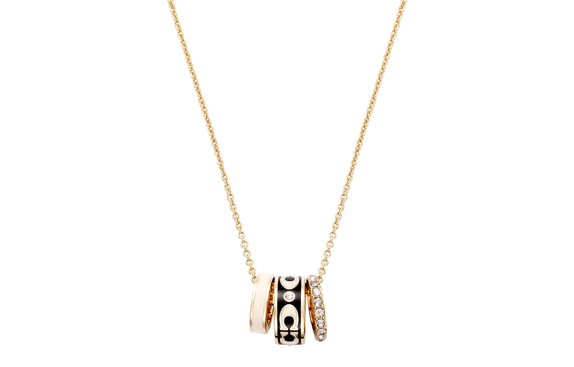COACH Glass Enamel Brass Necklaces Unisex Gold/Black