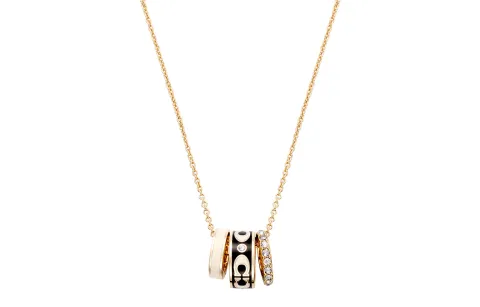 COACH Glass Enamel Brass Necklaces Unisex Gold/Black