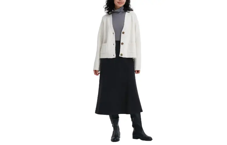 UNIQLO Casual Long Skirts Women's Black Moderate Mid Length A Line Skirt