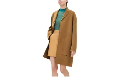 HERMES Coats Women's Brown Lapel Moderate Straight Fit