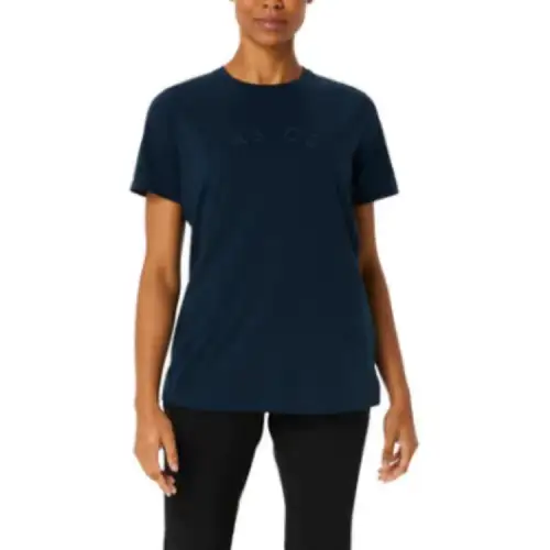 ASICS T Shirts Women's Blue Crew Neck Moderate Straight Fit