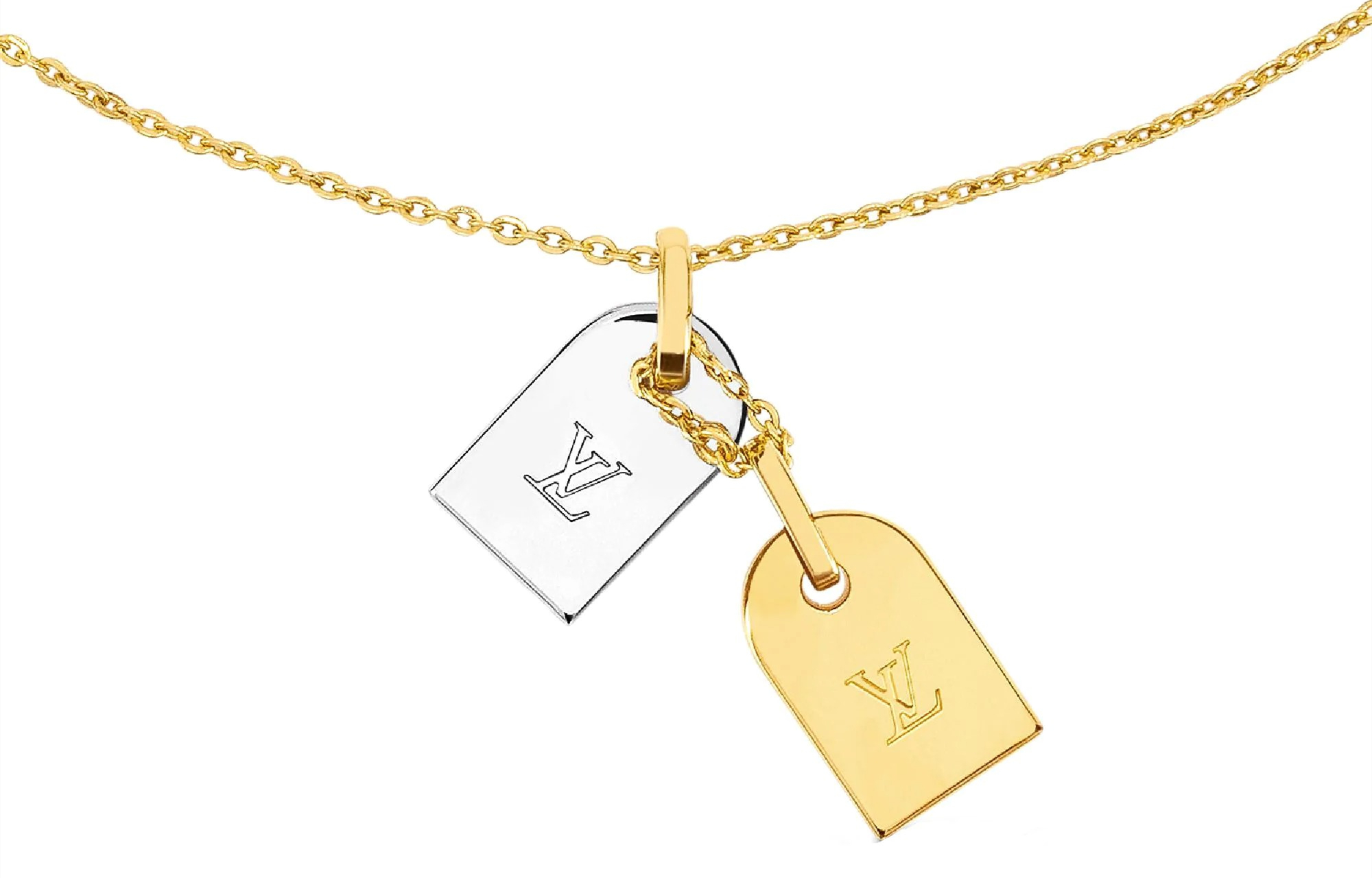 LOUIS VUITTON Nanogram LV Initials Logo Brass Silver Plated Necklace Men and Women Same Style Couple Gold