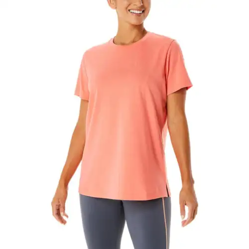 ASICS T Shirts Women's Orange Crew Neck Moderate Straight Fit