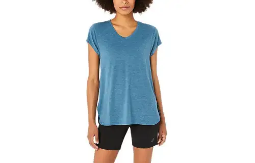 ASICS T Shirts Women's Blue V Neck Moderate Other