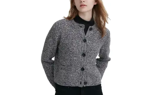 UNIQLO Knitwear Women's Asphalt Gray Crew Neck Moderate Cardigan