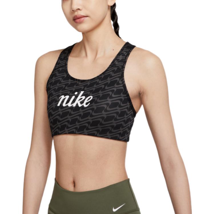 Nike Medium support all-over printed one-piece padded sports bra for women, black