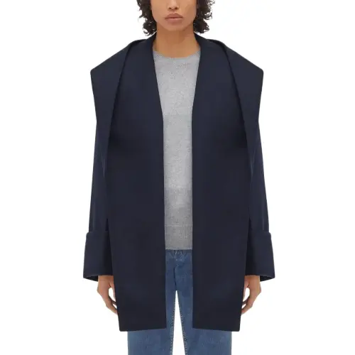 Bottega Veneta Double Wool Cashmere Hooded Coat Women's Marine Blue