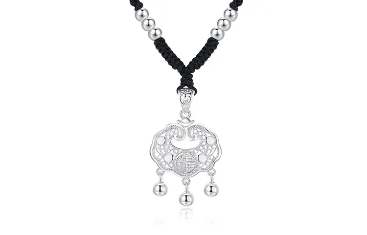 KING TAI SANG Agate Strawberry Quartz 999 Fine Silver Necklaces Women's
