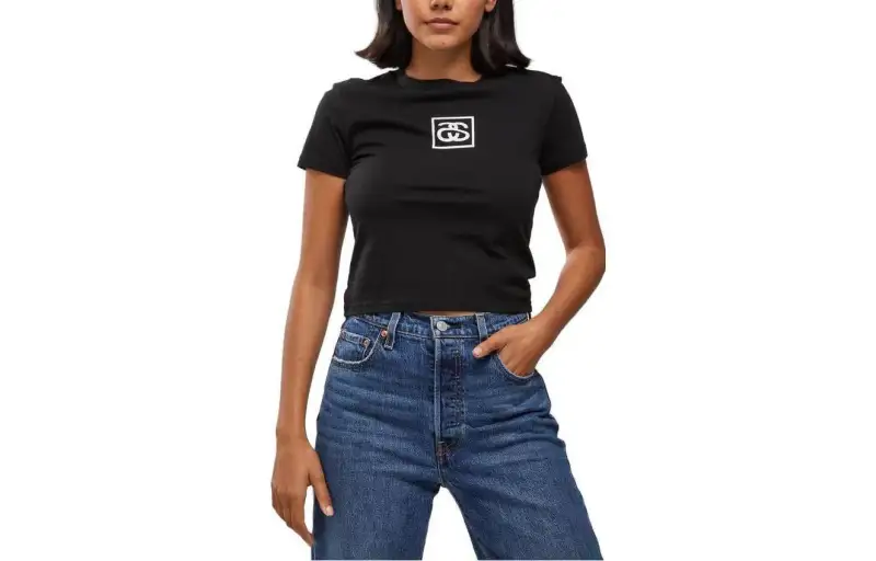 Stussy T Shirts Women's Black Crew Neck Moderate Straight Fit
