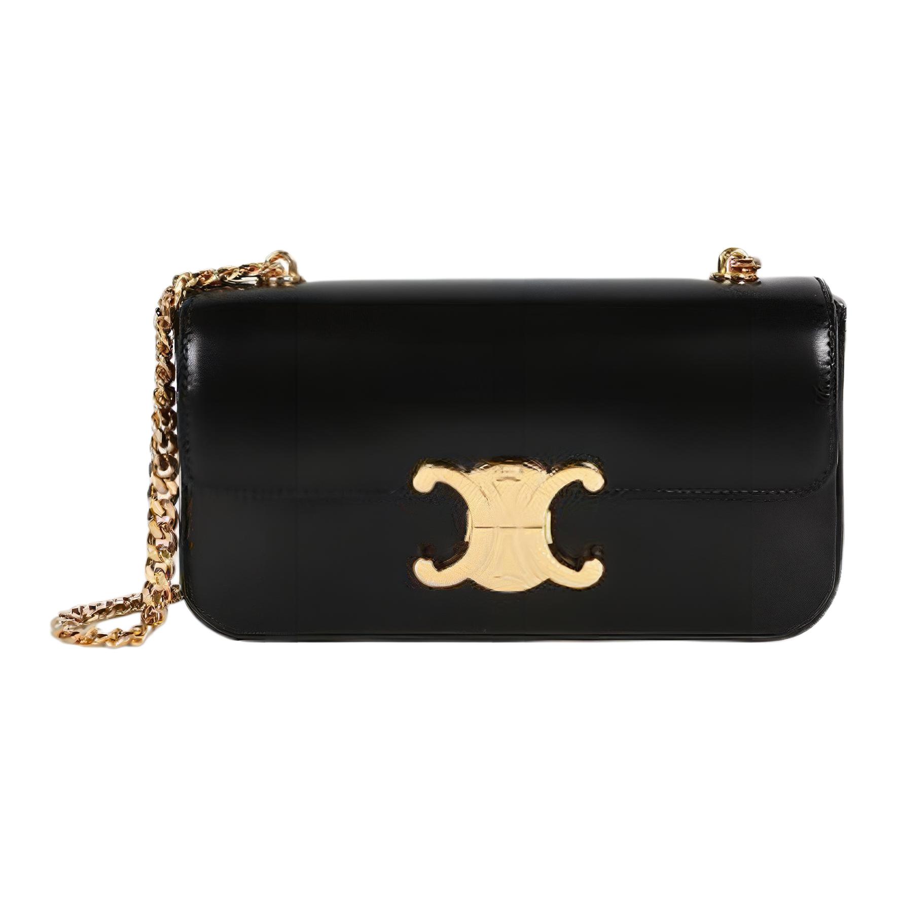 CELINE Claude Shiny Calfskin Crossbody Bag, Shoulder Bag Regular Women's Black