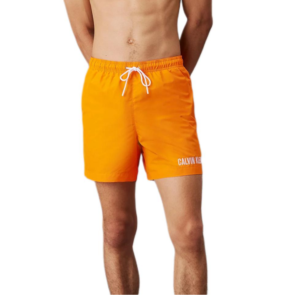 CALVIN KLEIN INTENSE POWER series quick-drying fabric mesh lining solid color letter swimming trunks European version men's orange