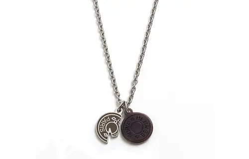HERMES Carrousel Ox Horn, Palladium Plated Metal Necklaces Men's Tin Gray