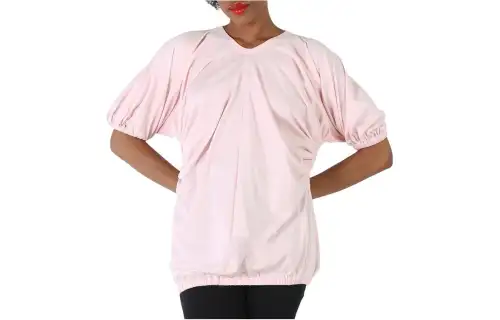 Burberry T Shirts Women's Light Pink V Neck Moderate Straight Fit