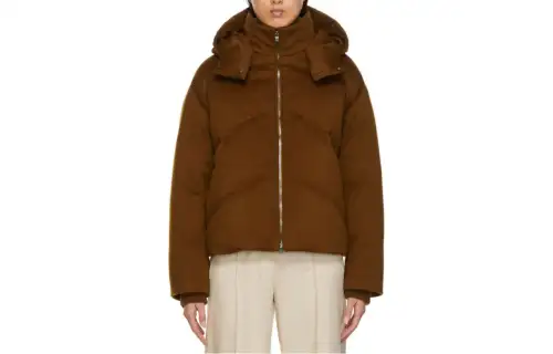 Loro Piana Puffer Jackets Women's Brown Hooded Fleece Lined Other