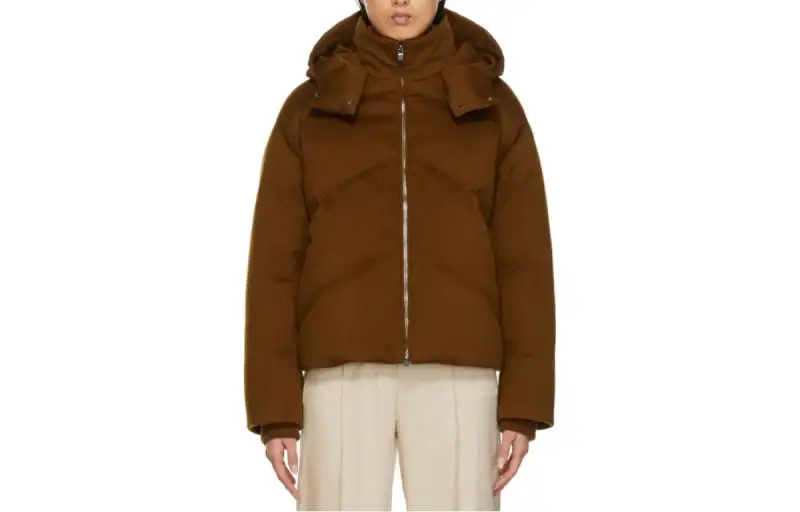 Loro Piana Puffer Jackets Women's Brown Hooded Fleece Lined Other